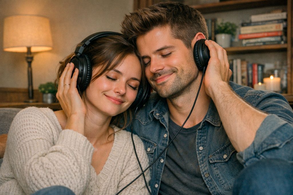 regalo sorpresa para los novios, escuchando una canción personalizada para boda